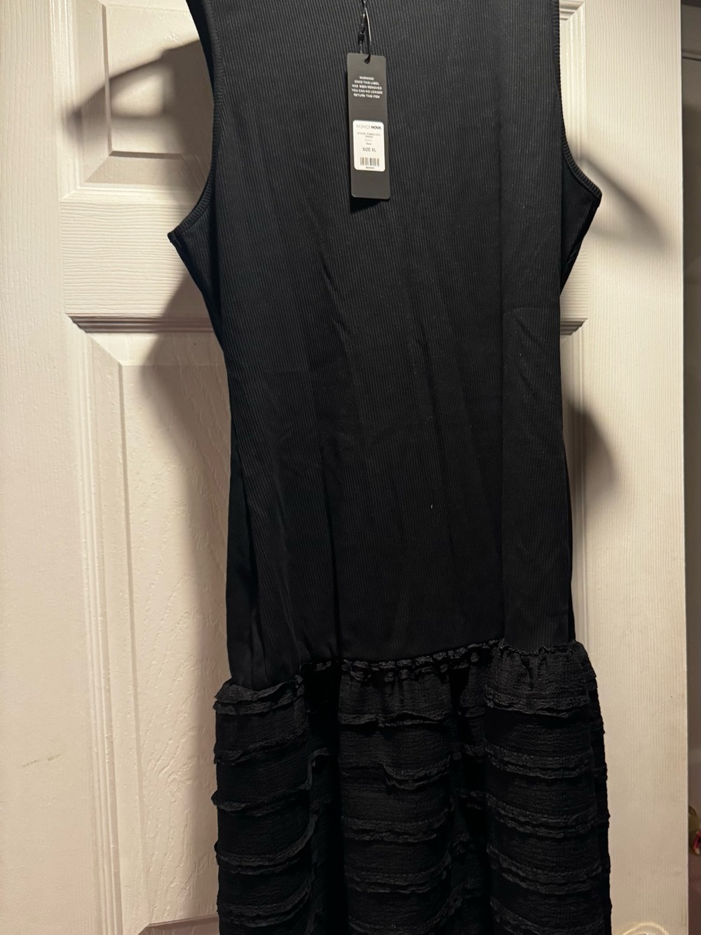 Black Sleeveless Ruffle Hem Midi Dress